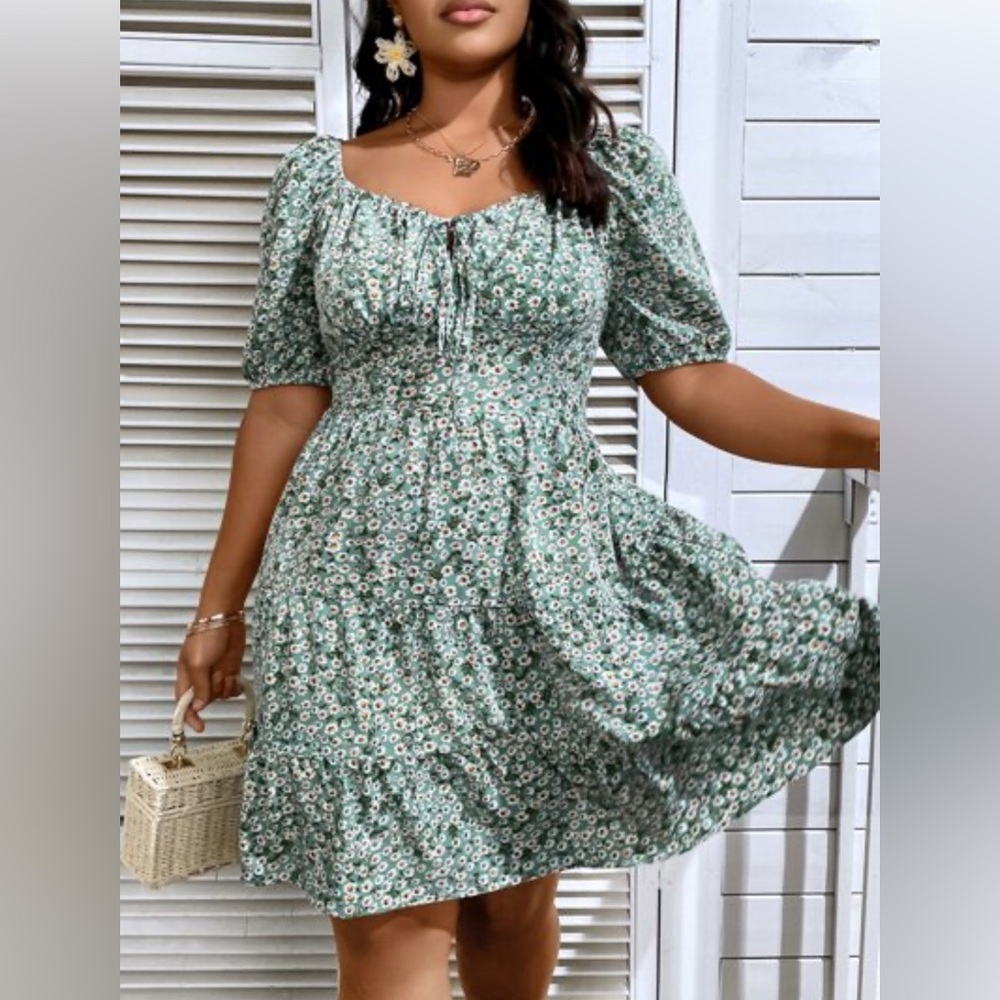 Green and White Off-Shoulder Flutter Sleeve Sundress